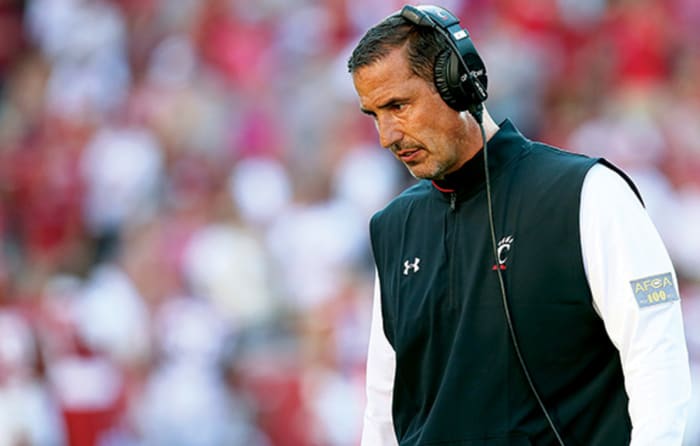 Cincinnati head coach Luke Fickell during 31-24 loss at Arkansas.